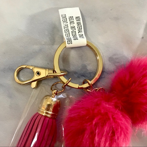Hot Pink Tassel & Pom Pom Keychain - Picture 4 of 4